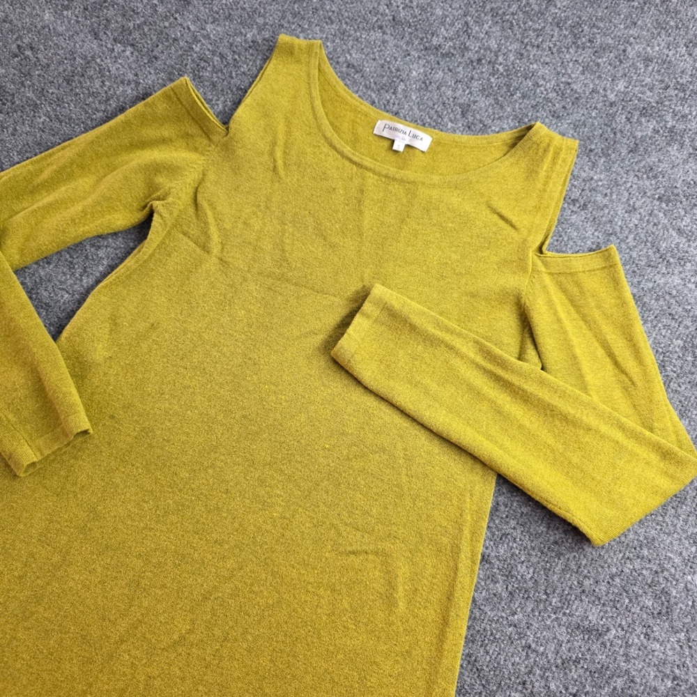 Patrizia Luca Milano Cold Shoulder Sweater Dress S Mustard Yellow Long Sleeve
